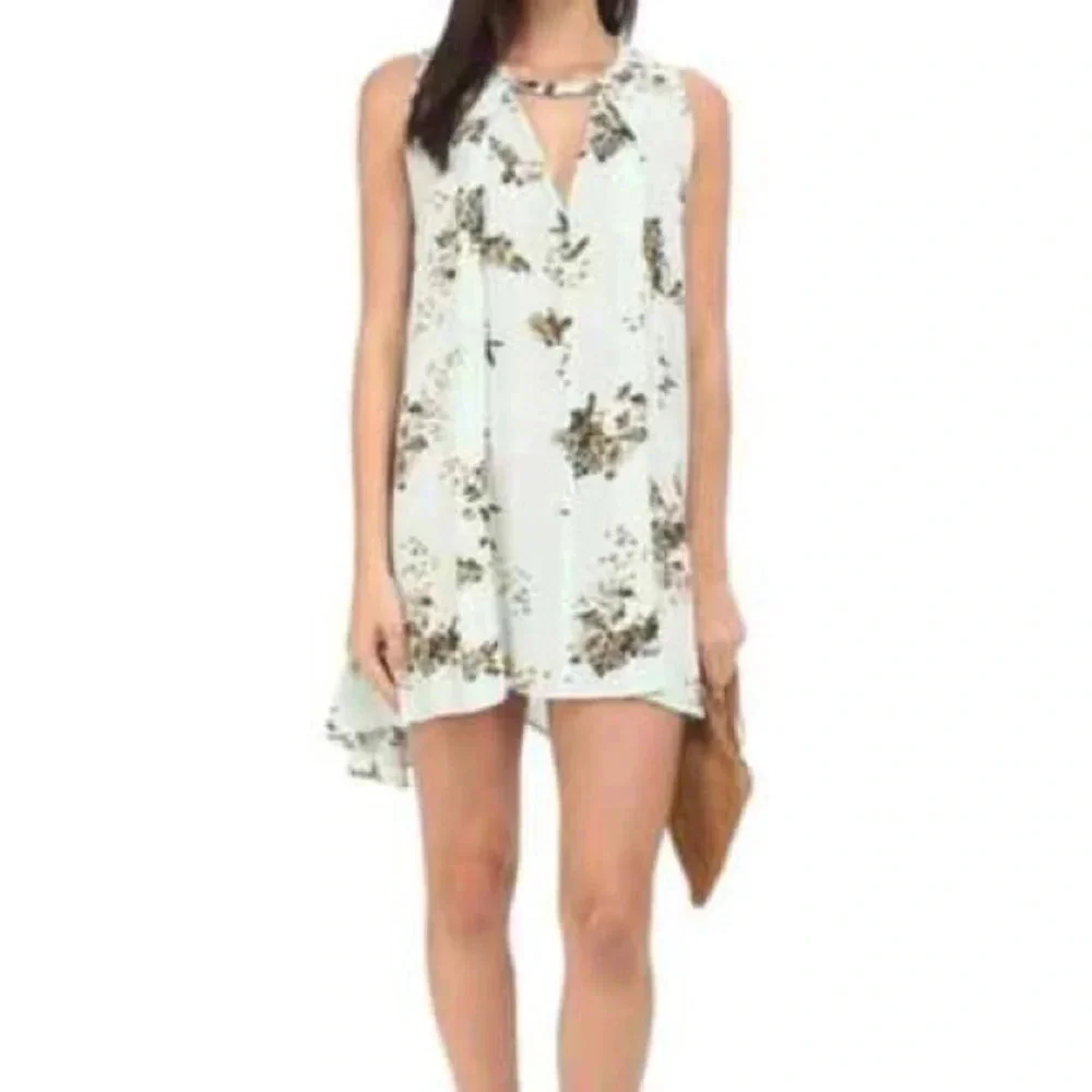 Free People Tree Swing Tunic Mint Floral Mini Swing Dress - Small